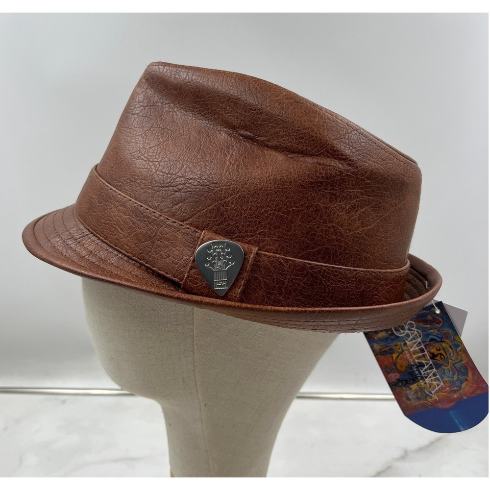 Santana by Carlos Santana Fedora Hat Men's L Brown Faux Leather Guitar Pick NWT